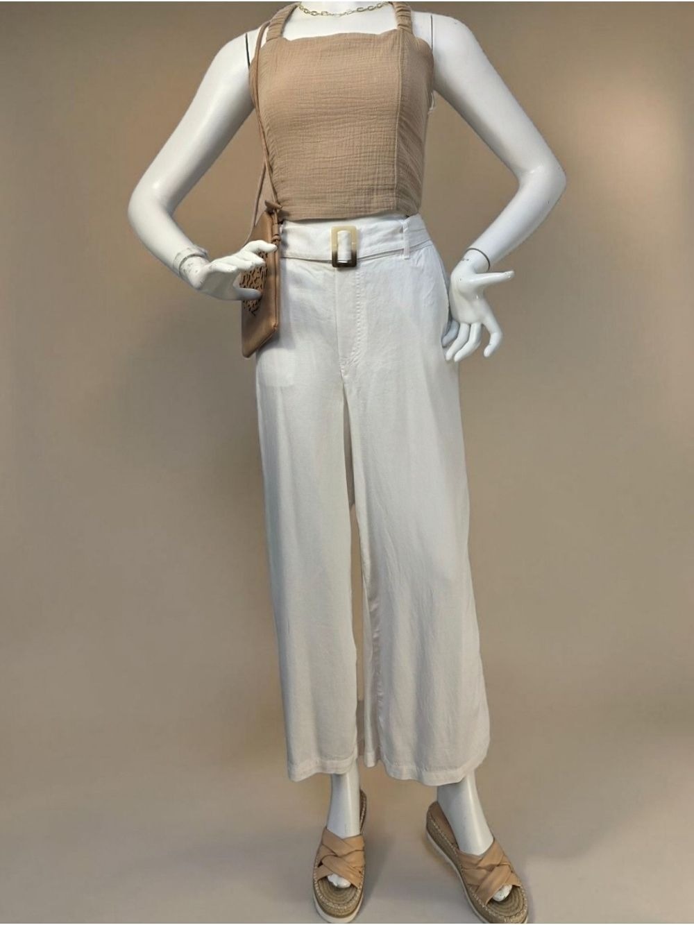 Dex Cloud Nine White Tencel Wide Leg Trouser Pants Belted Pockets NWT Small